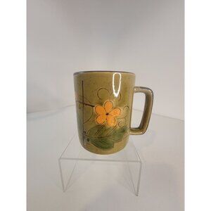 Vintage Fred Roberts Co. Japan 1970's Avocado Green Floral Stoneware Coffee Mug